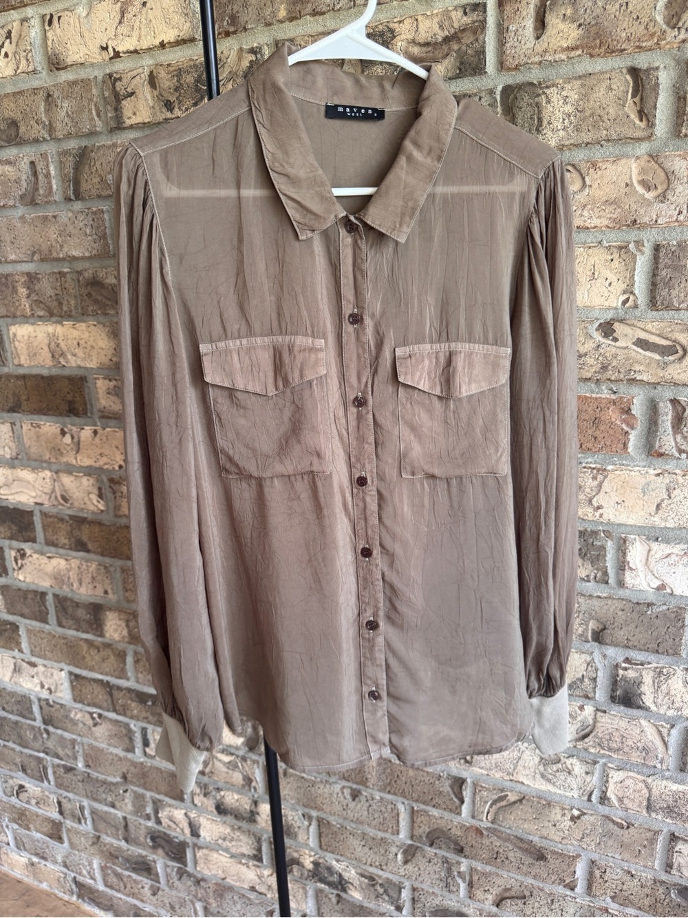 Maven West Long Sleeve Rib Cuff Button Up Shirt 100% Cupro Size S - Picture 2 of 12